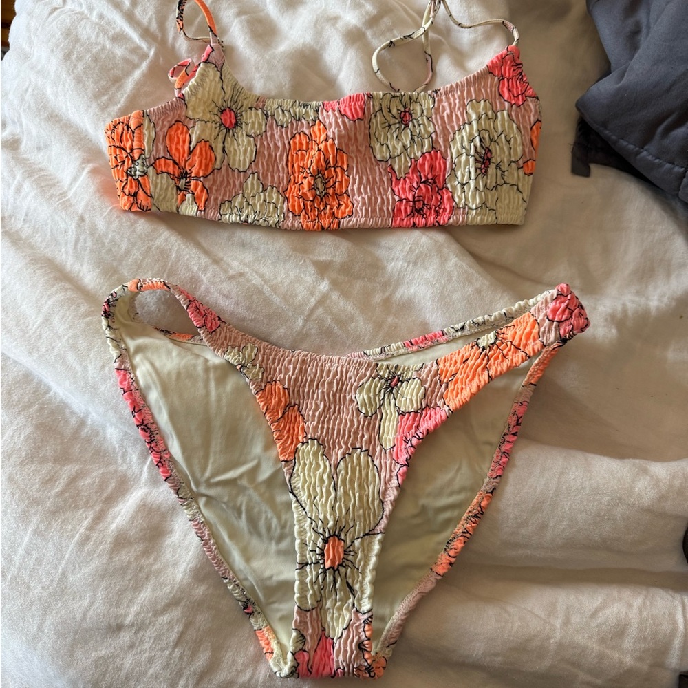 Triangl Floral Bikini Set with Orange and Pink Accents